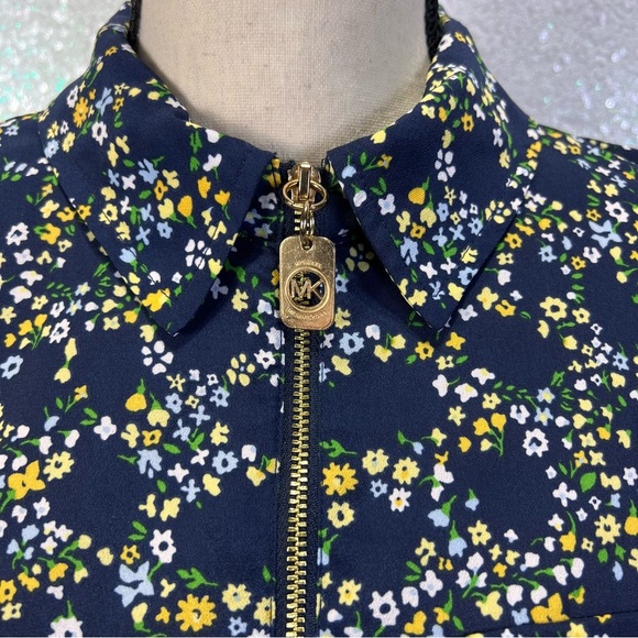 Michael Kors women’s floral print zip front blouse top navy blue size medium - Picture 7 of 11
